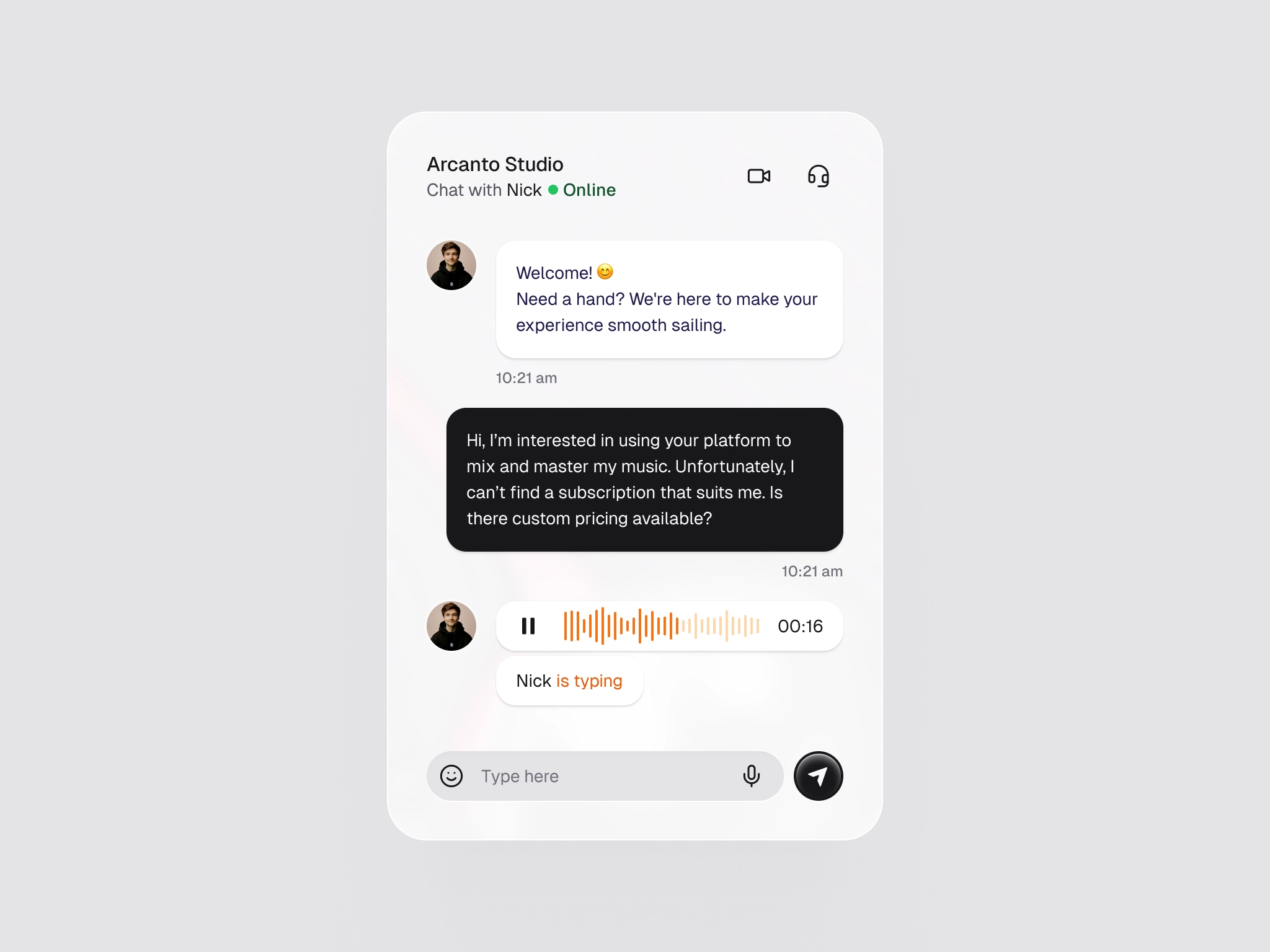 Message feature design for a music platform