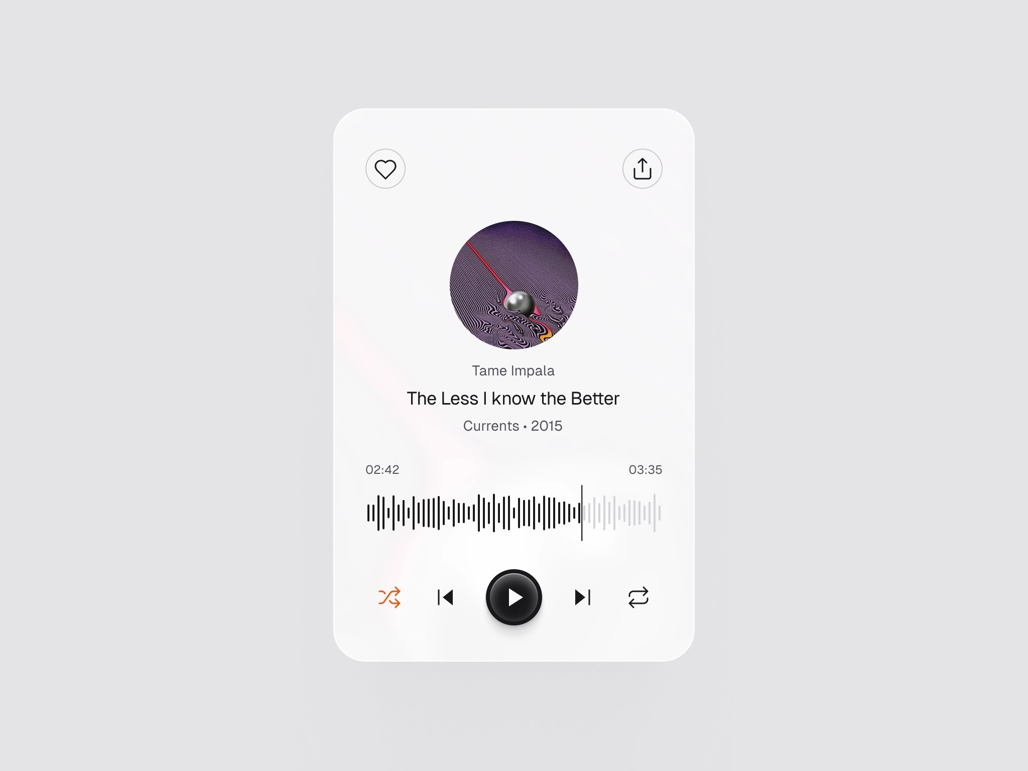 Music player widget design for a music platform